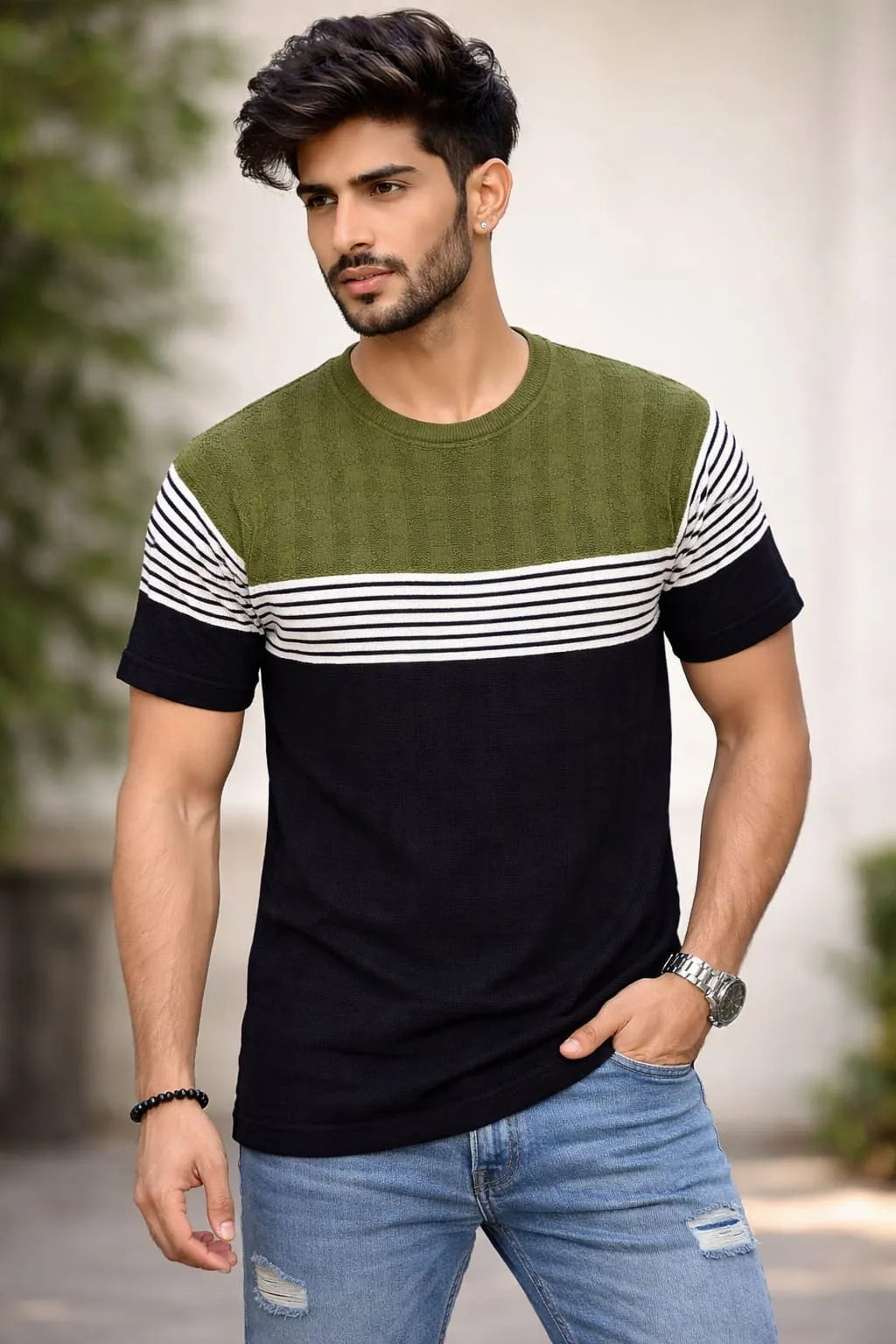 Luxe Striped Knit T-Shirt