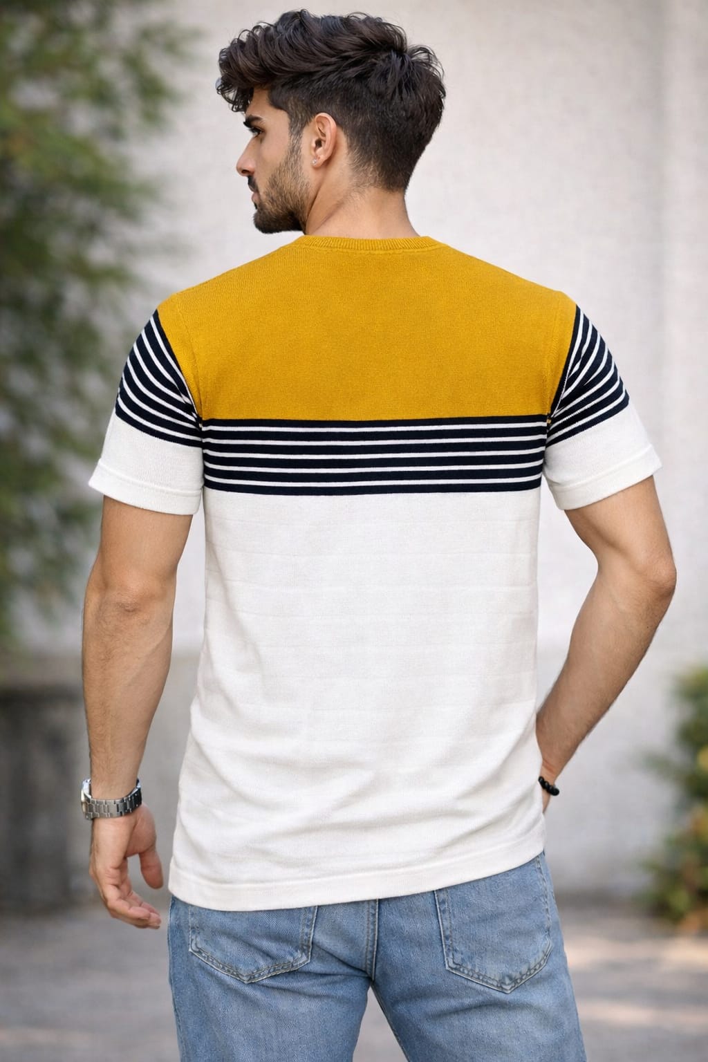 Luxe Striped Knit T-Shirt - Yellow