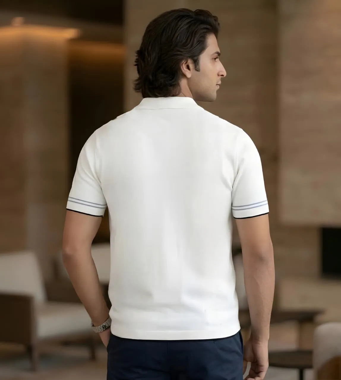 Luxe Stripe Zip Polo – Ivory White