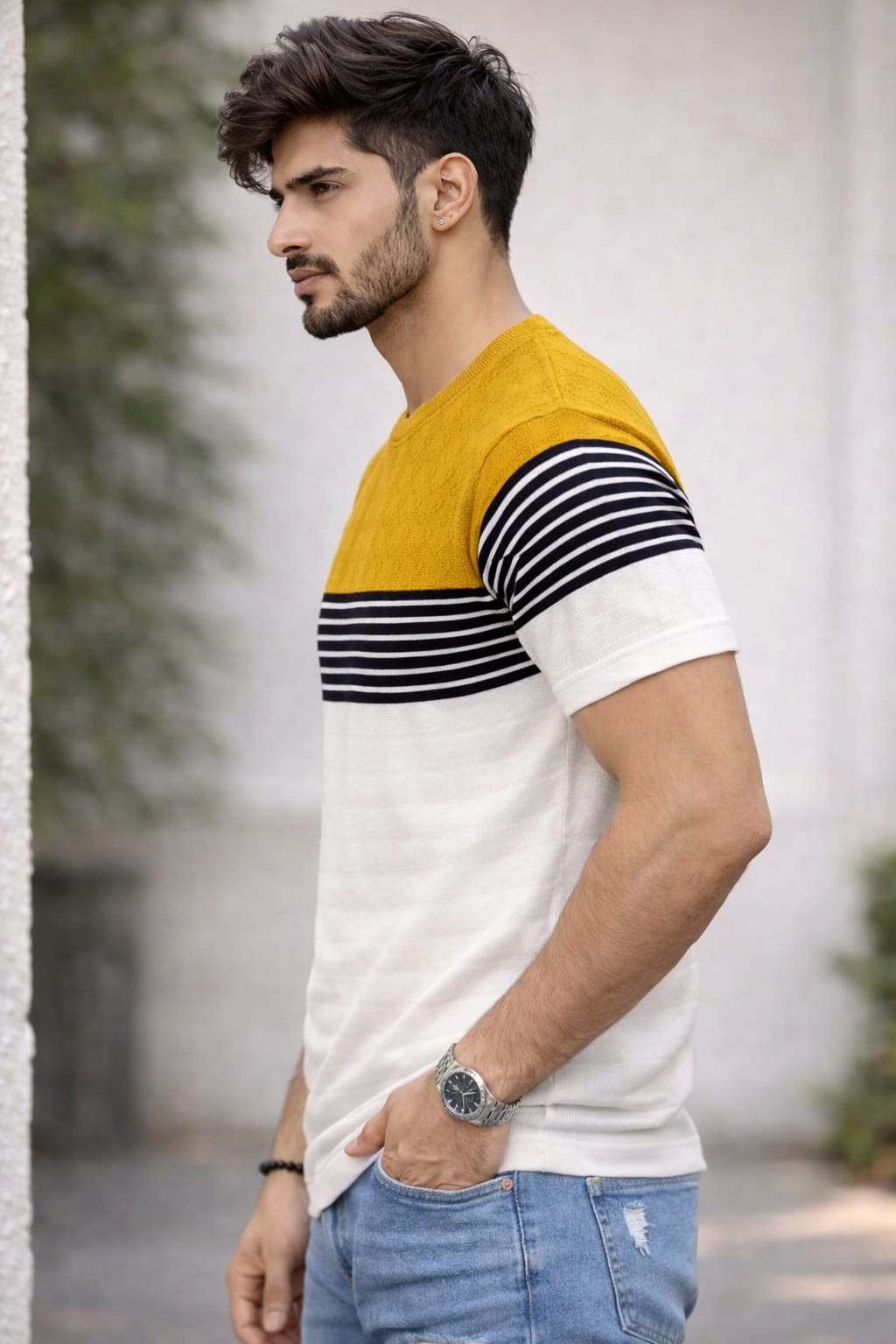 Luxe Striped Knit T-Shirt - Yellow