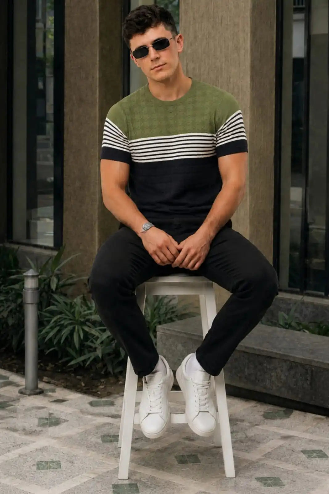 Luxe Striped Knit T-Shirt