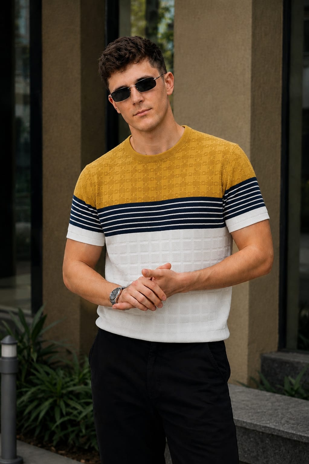 Luxe Striped Knit T-Shirt - Yellow