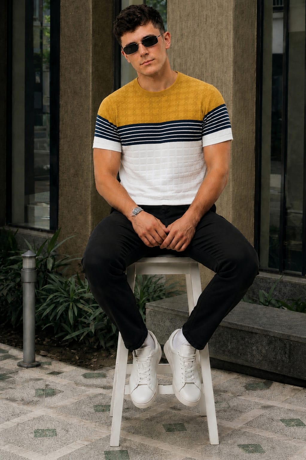 Luxe Striped Knit T-Shirt - Yellow