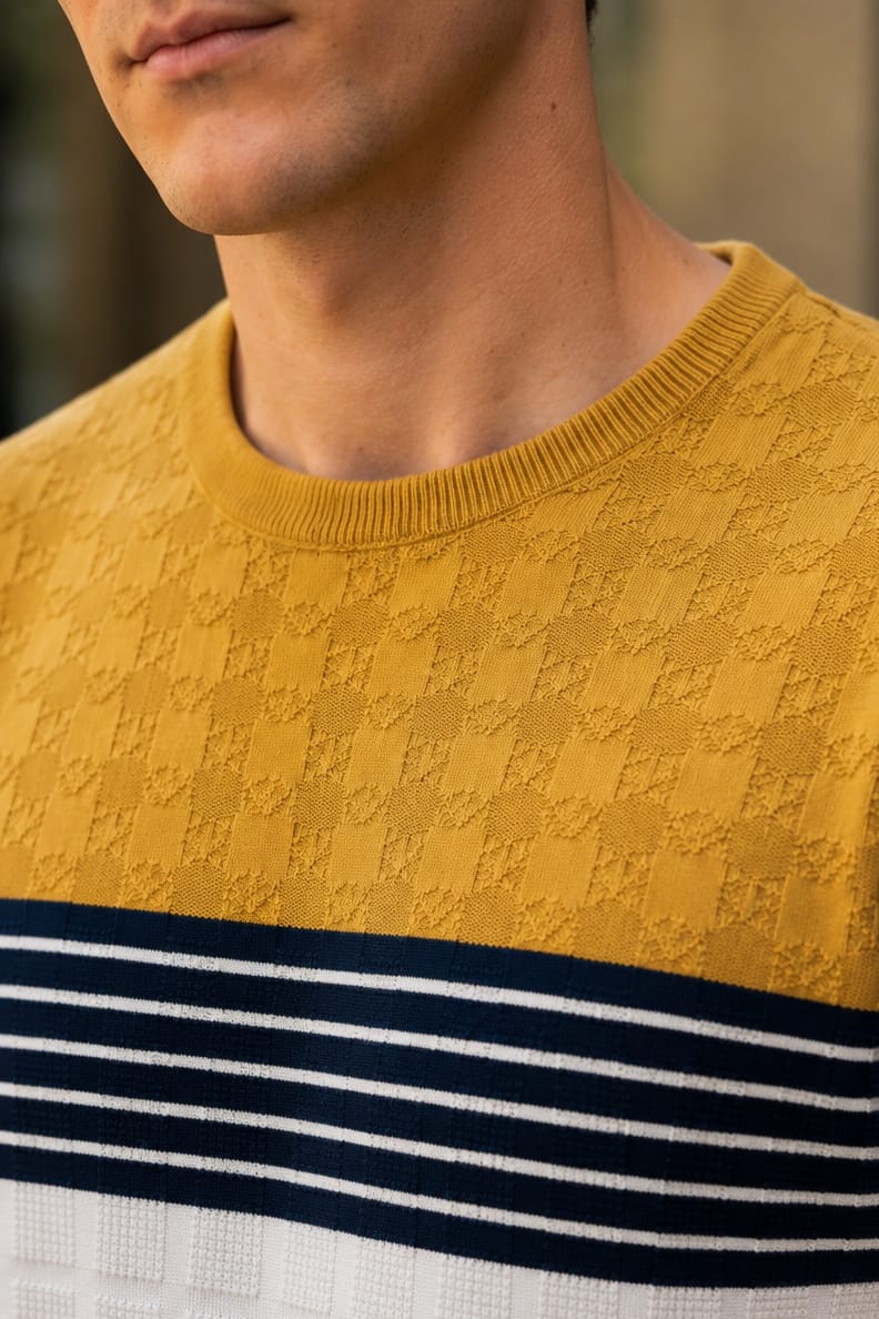 Luxe Striped Knit T-Shirt - Yellow