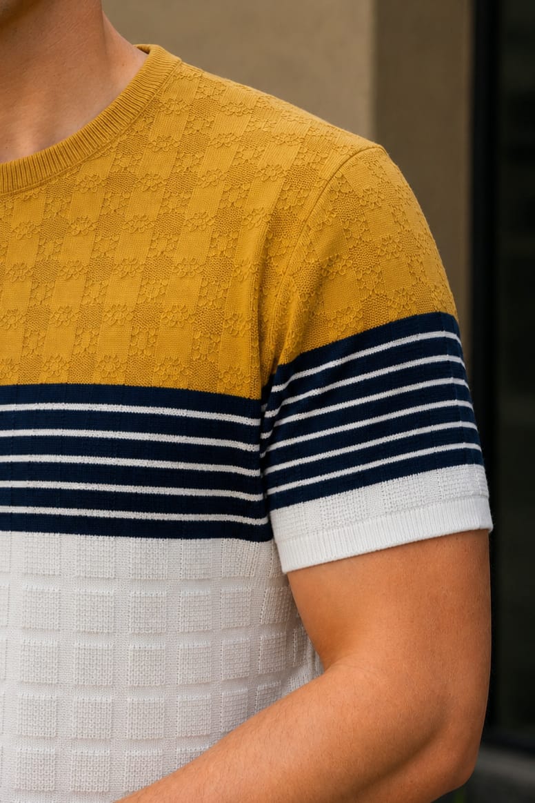 Luxe Striped Knit T-Shirt - Yellow