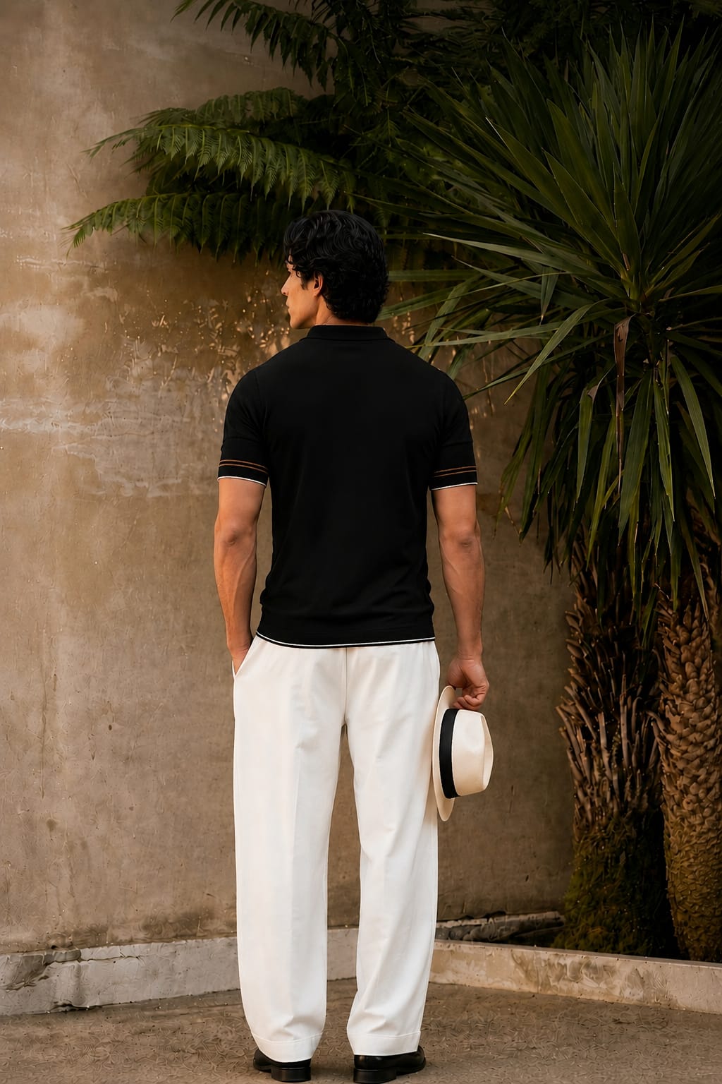 Luxe Stripe Zip Polo – Black