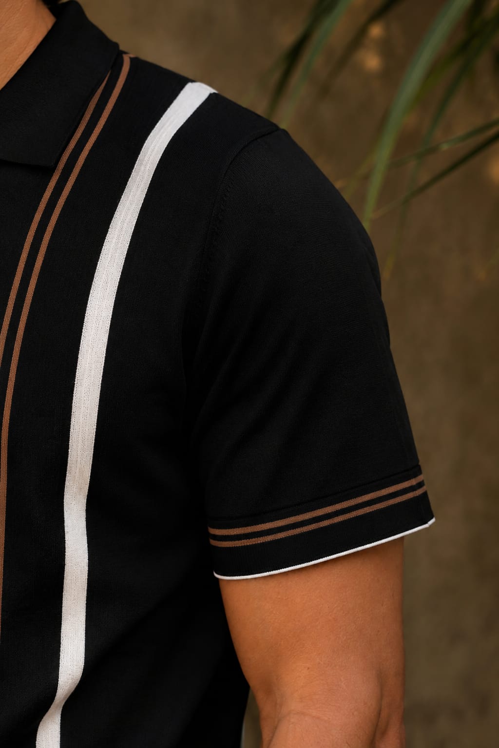 Luxe Stripe Zip Polo – Black