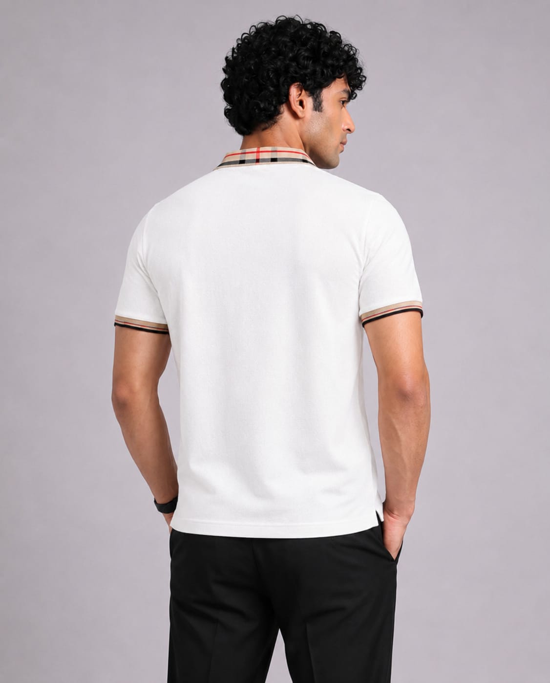 Check Collar Embroidered Polo T-Shirt – White