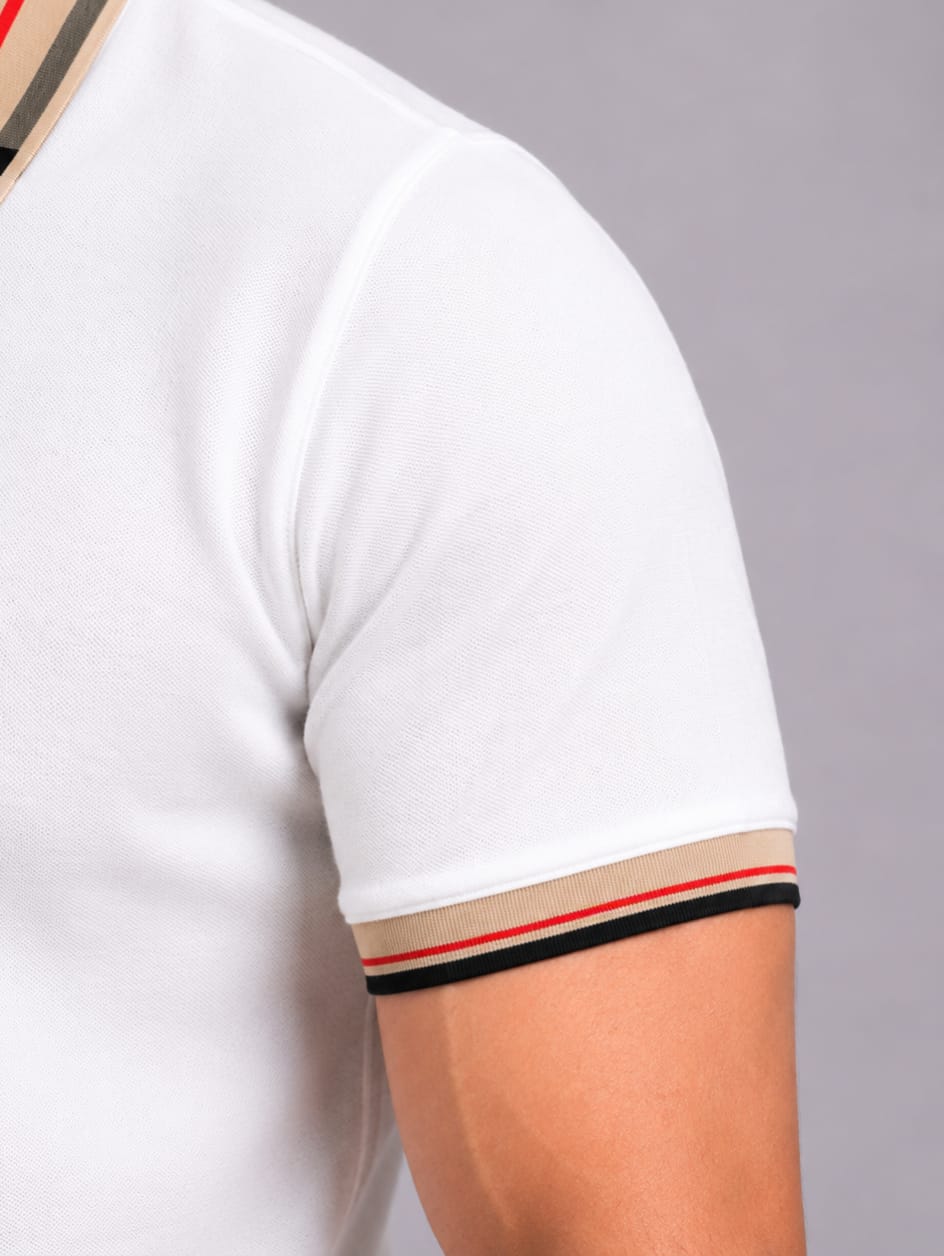 Check Collar Embroidered Polo T-Shirt – White