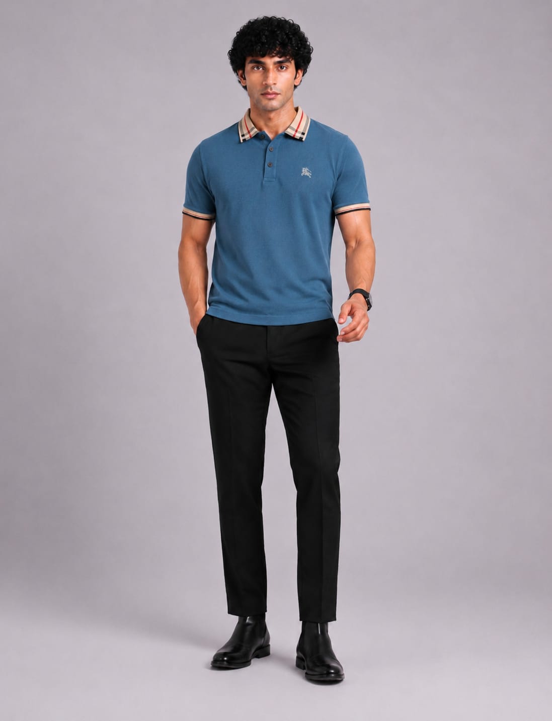 Check Collar Embroidered Polo T-Shirt