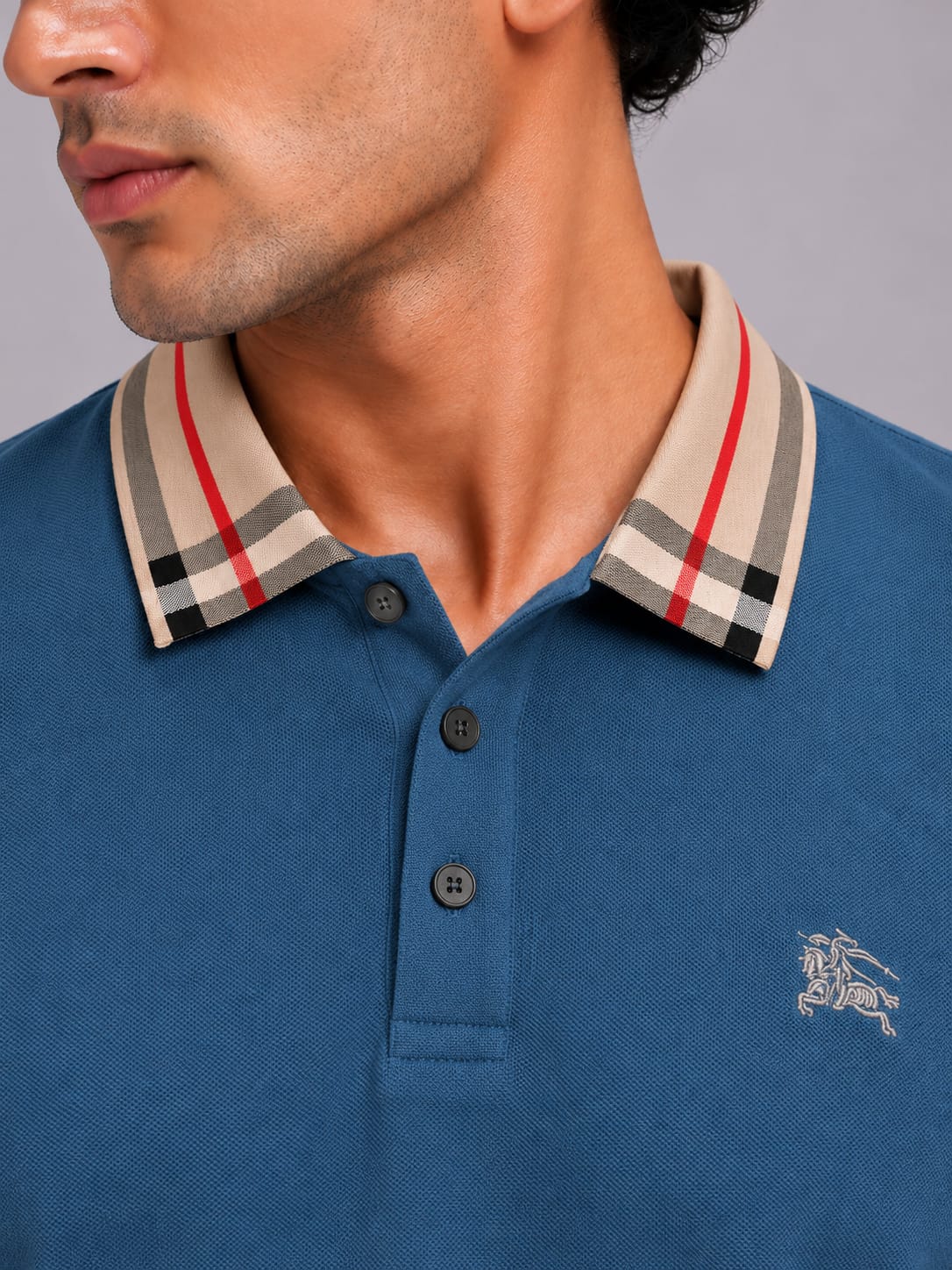 Check Collar Embroidered Polo T-Shirt