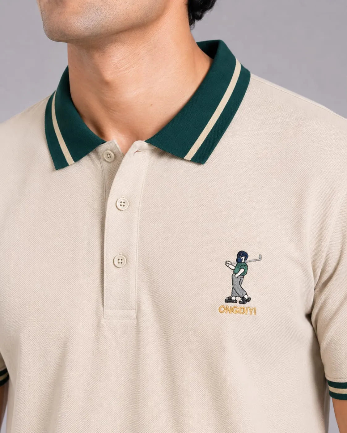 Golf Embroidered Contrast Polo T-Shirt – Beige