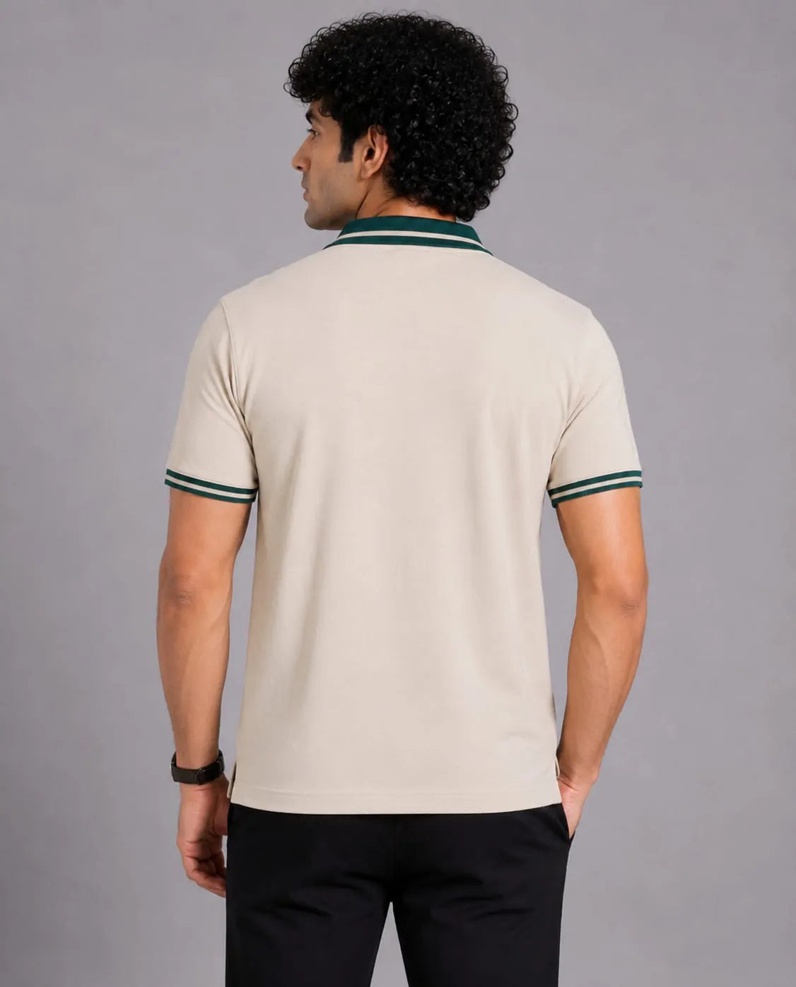Golf Embroidered Contrast Polo T-Shirt – Beige