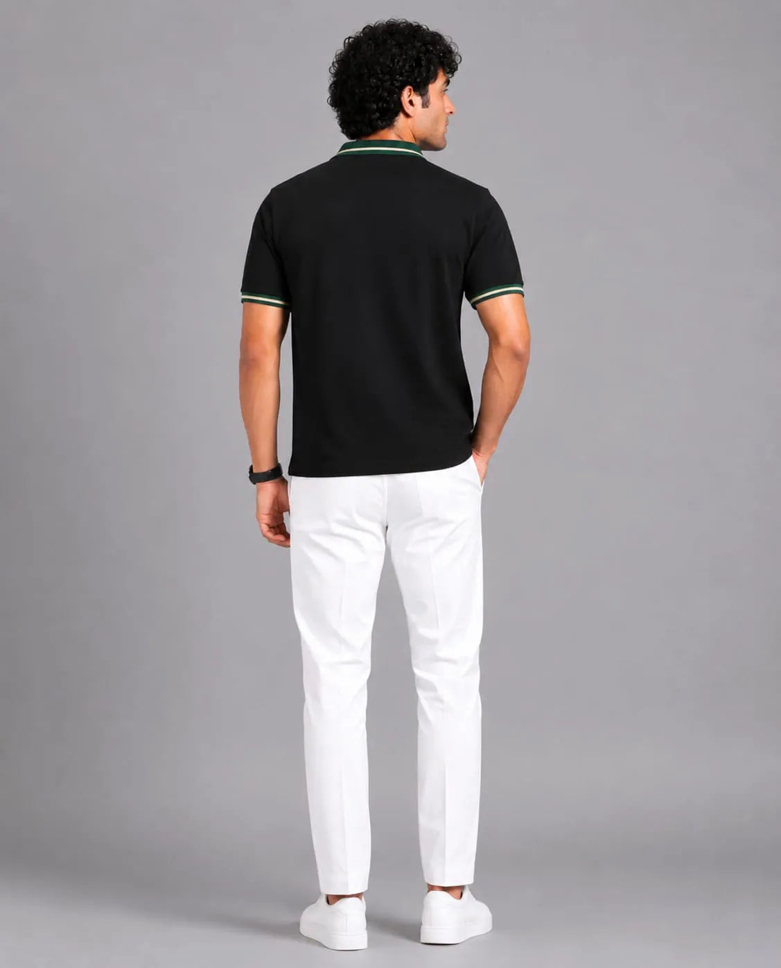 Golf Embroidered Contrast Polo T-Shirt – Black