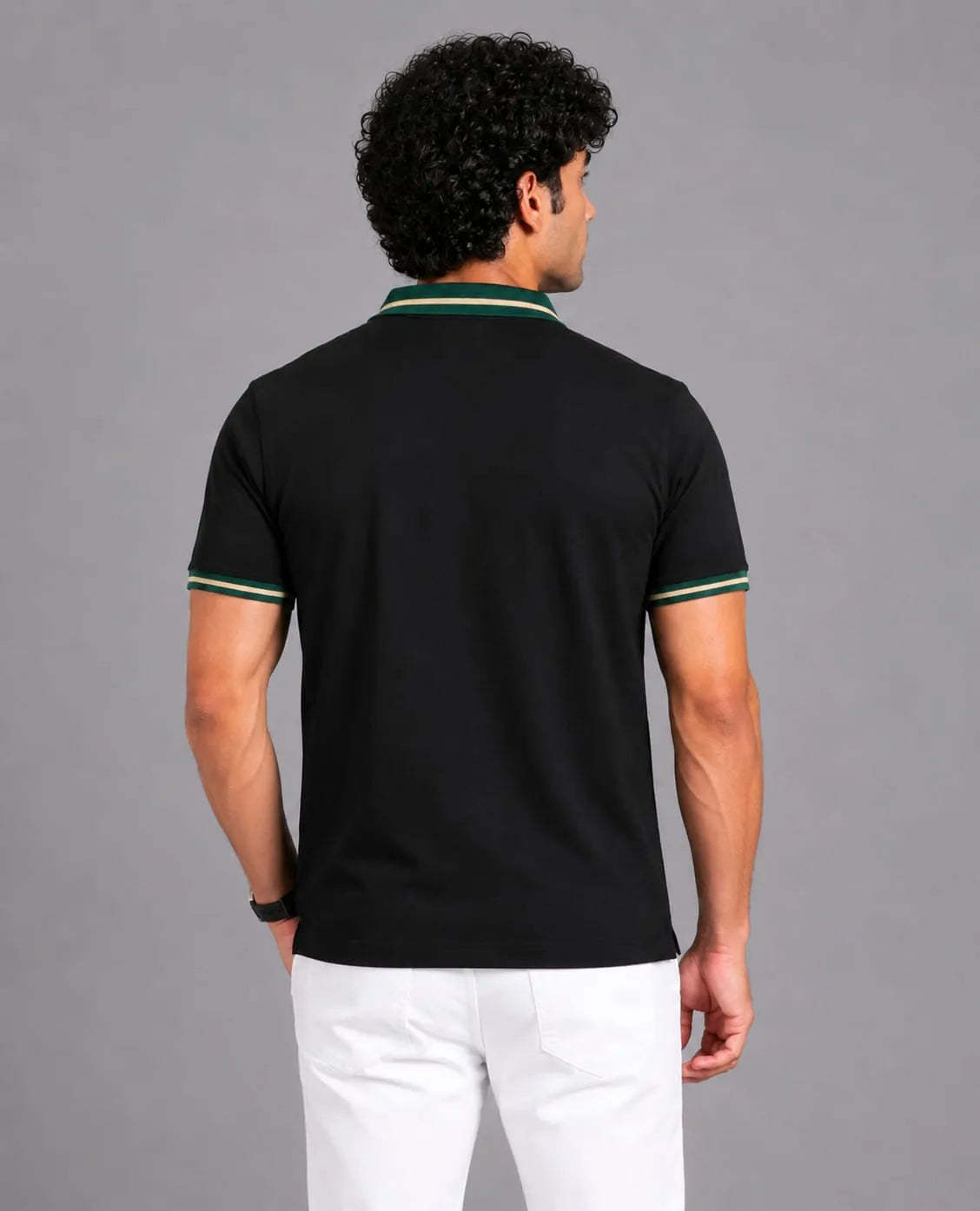 Golf Embroidered Contrast Polo T-Shirt – Black