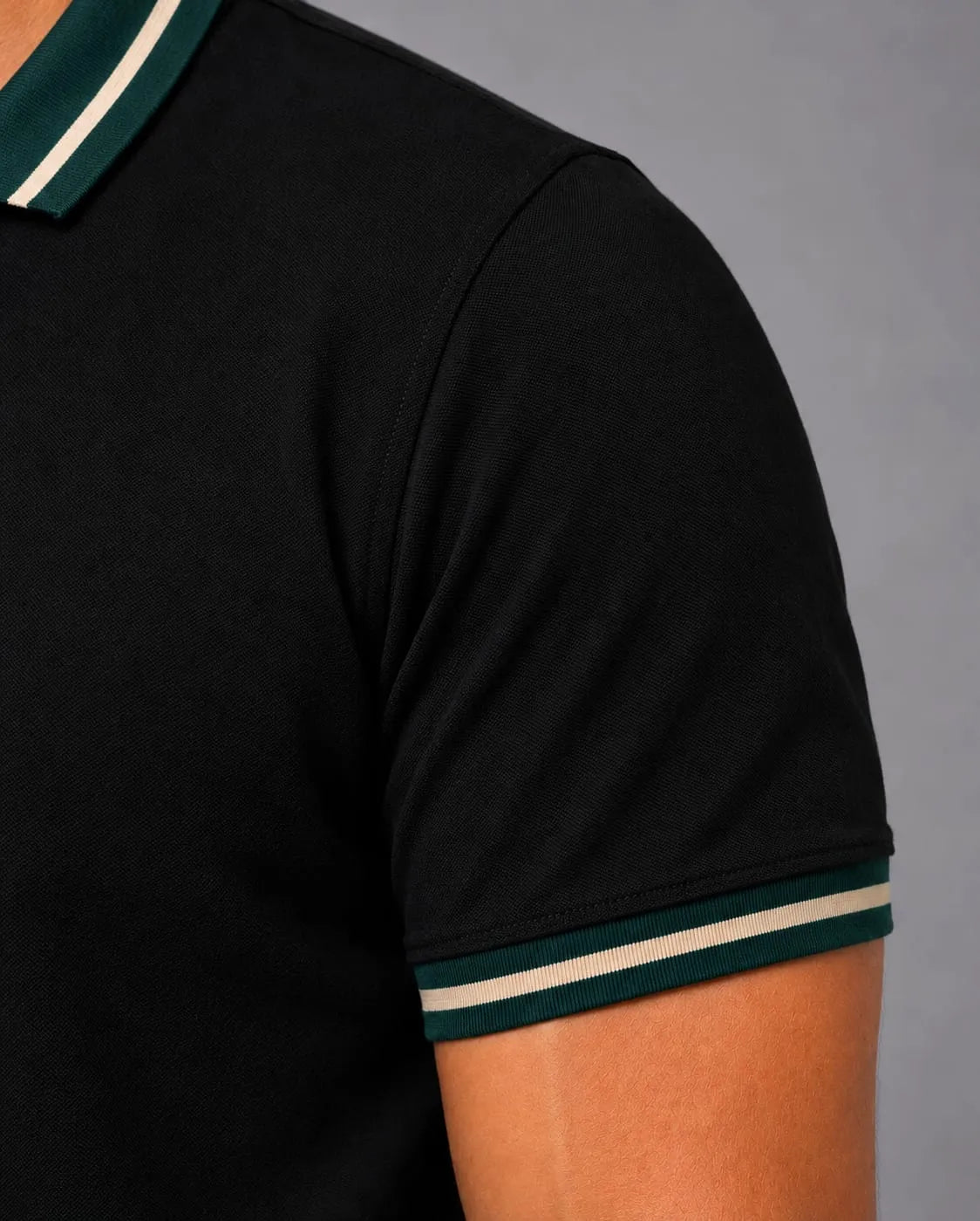 Golf Embroidered Contrast Polo T-Shirt – Black