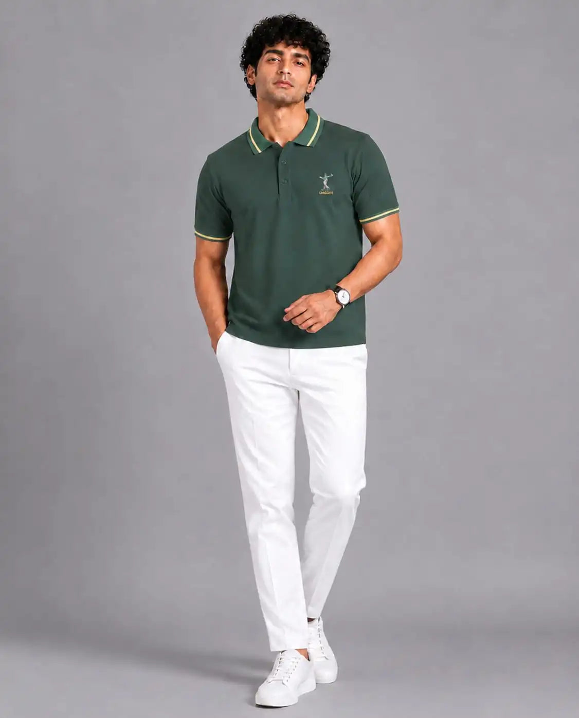 Golf Embroidered Contrast Polo T-Shirt – Green