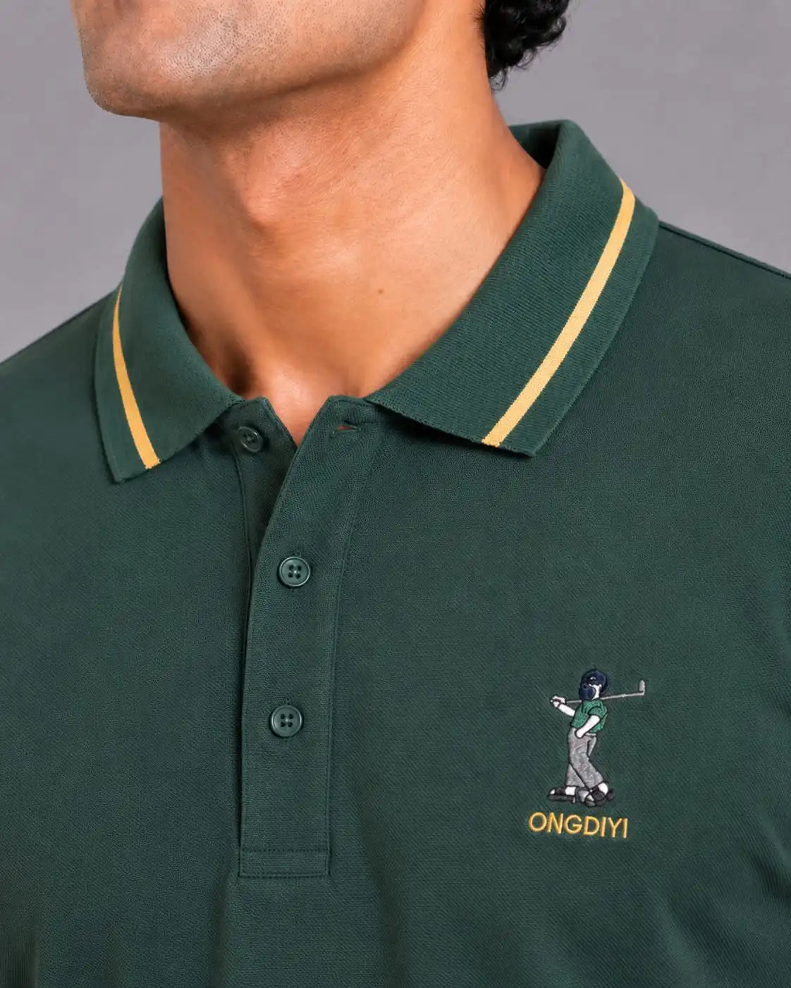 Golf Embroidered Contrast Polo T-Shirt – Green