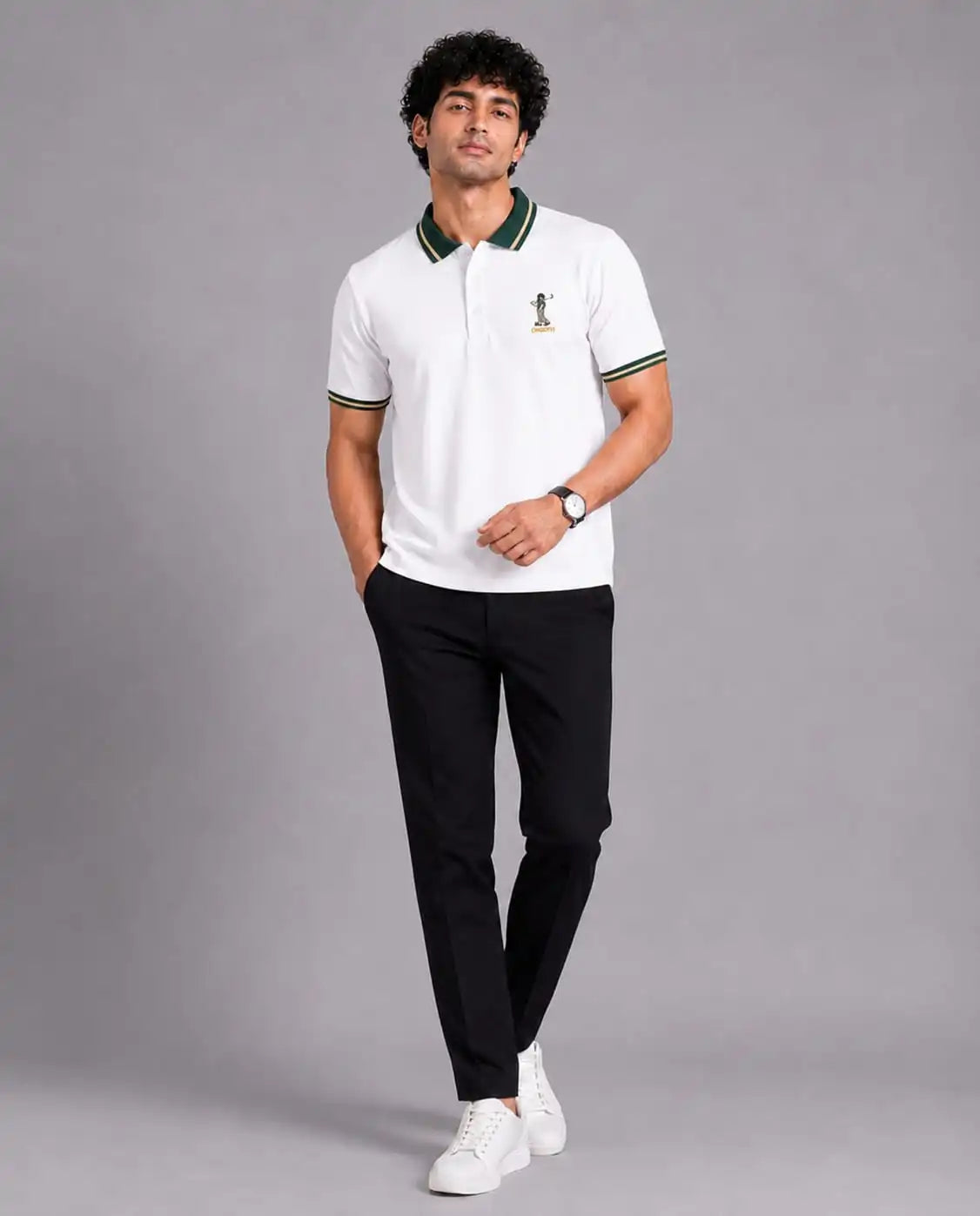 Golf Embroidered Contrast Polo T-Shirt – White