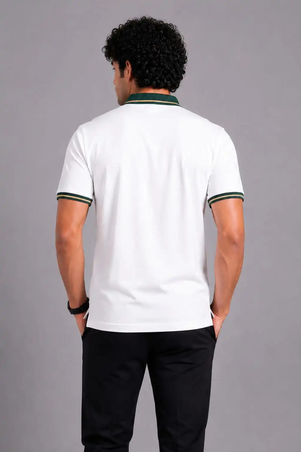 Golf Embroidered Contrast Polo T-Shirt – White