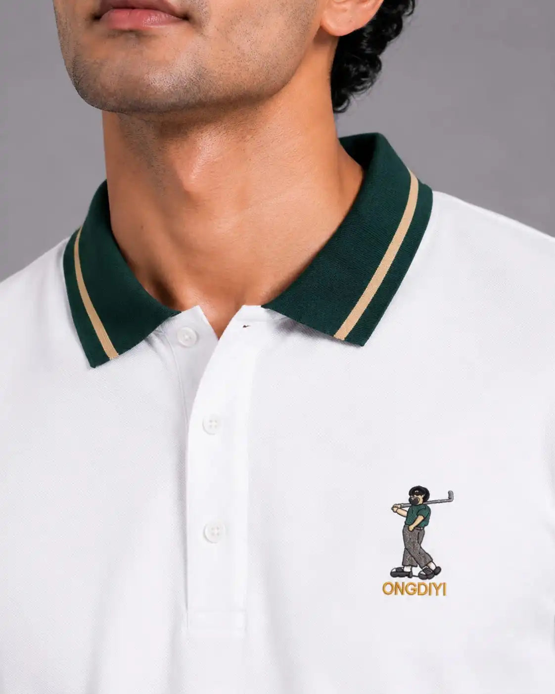 Golf Embroidered Contrast Polo T-Shirt – White