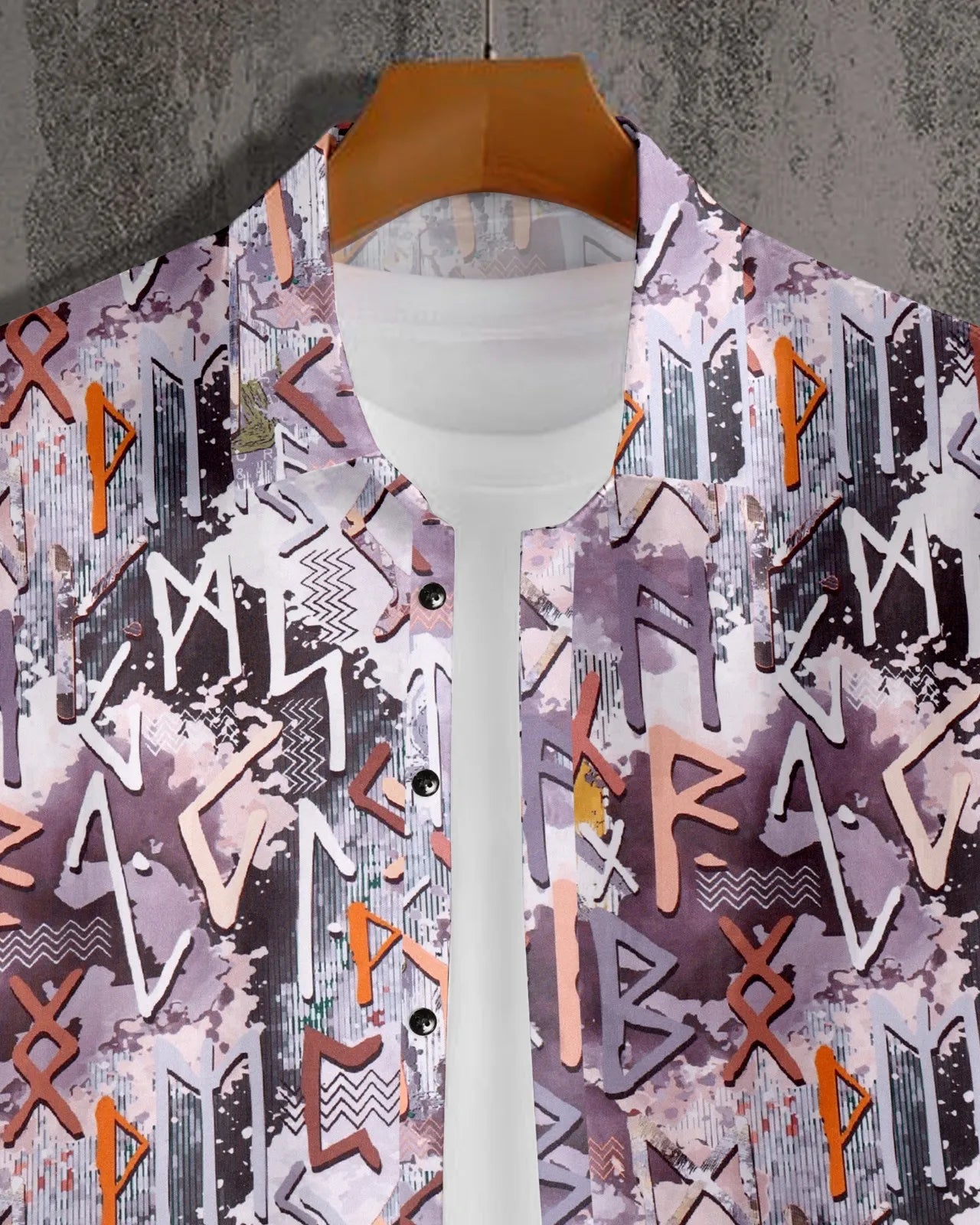 Rune Graffiti Print Half Sleeve Shirt