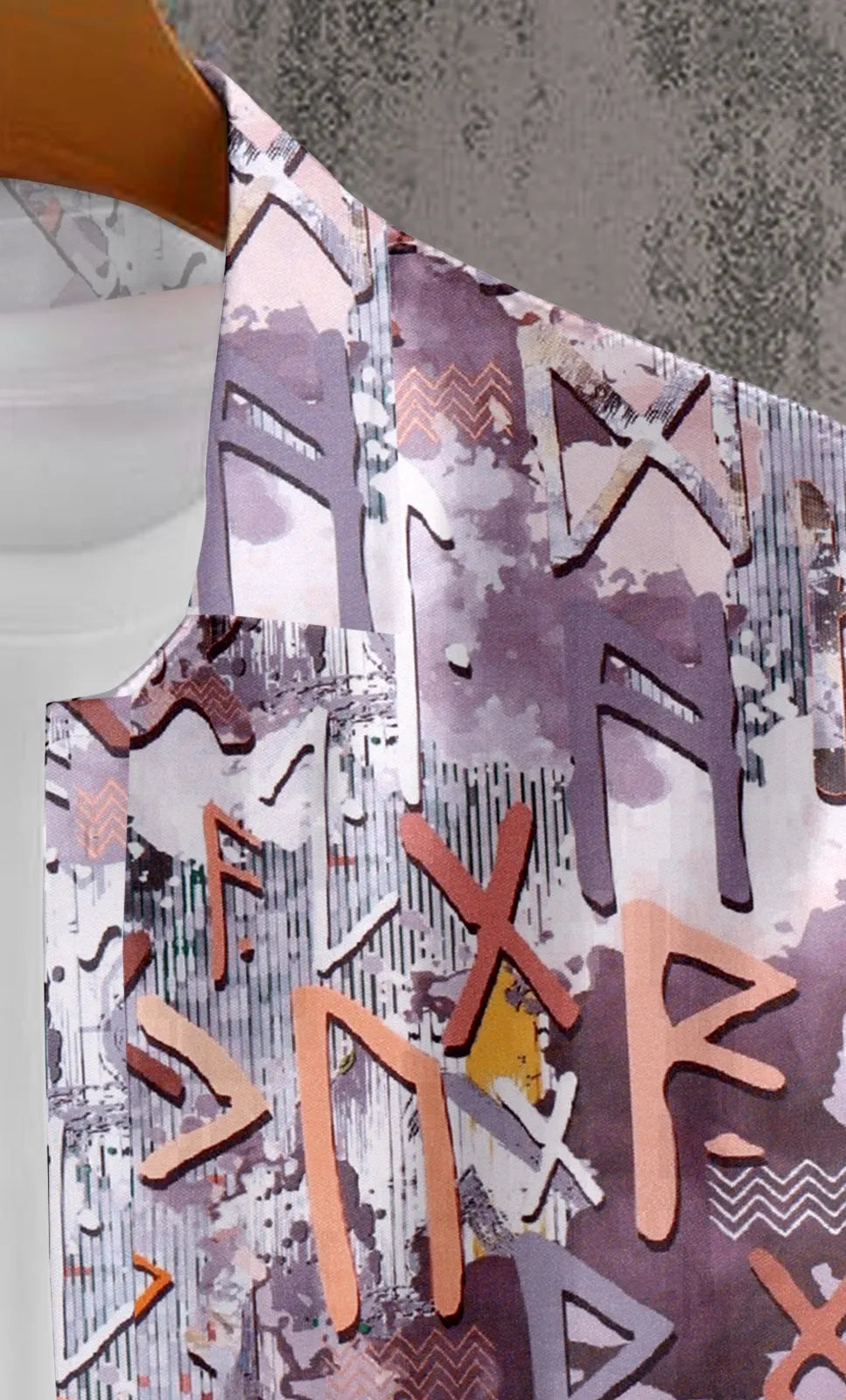 Rune Graffiti Print Half Sleeve Shirt