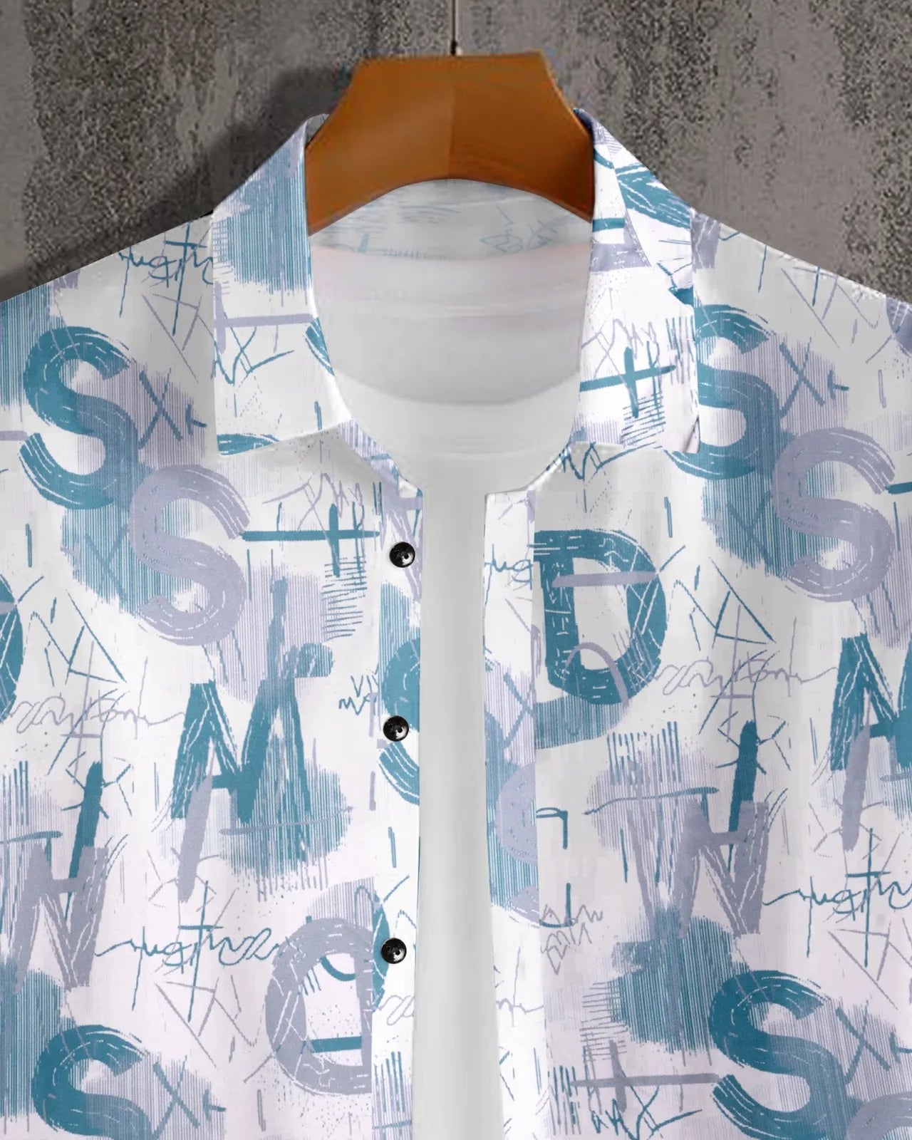 Alphabet Graffiti Print Half Sleeve Shirt