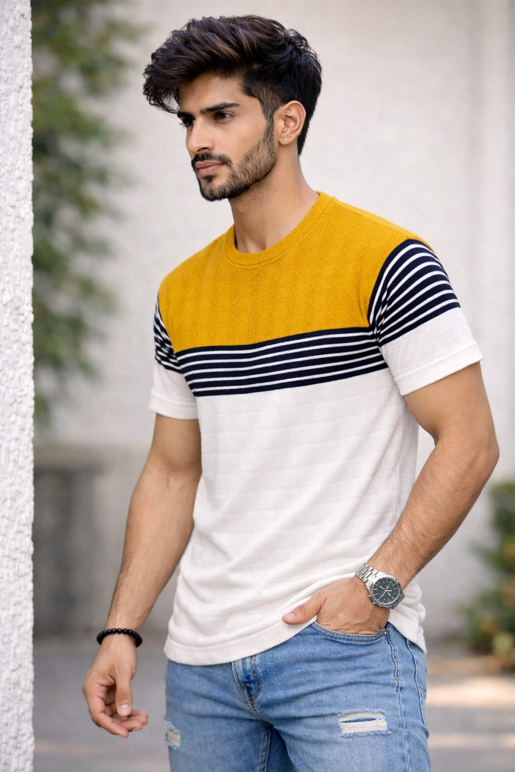 Luxe Striped Knit T-Shirt - Yellow