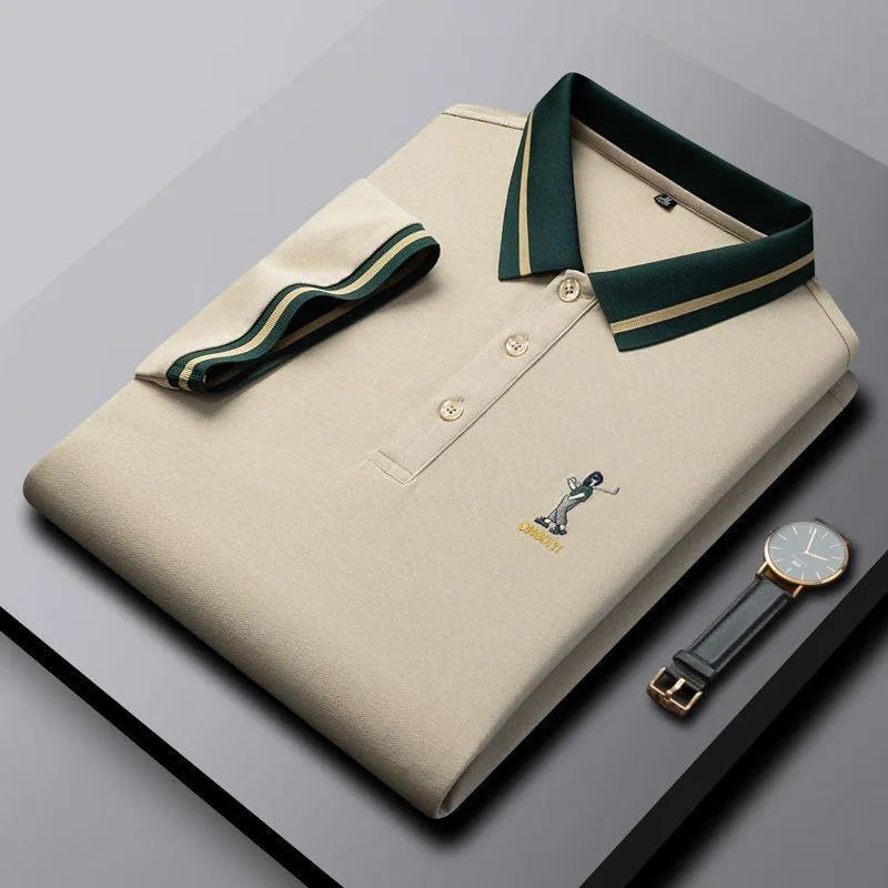Golf Embroidered Contrast Polo T-Shirt – Beige