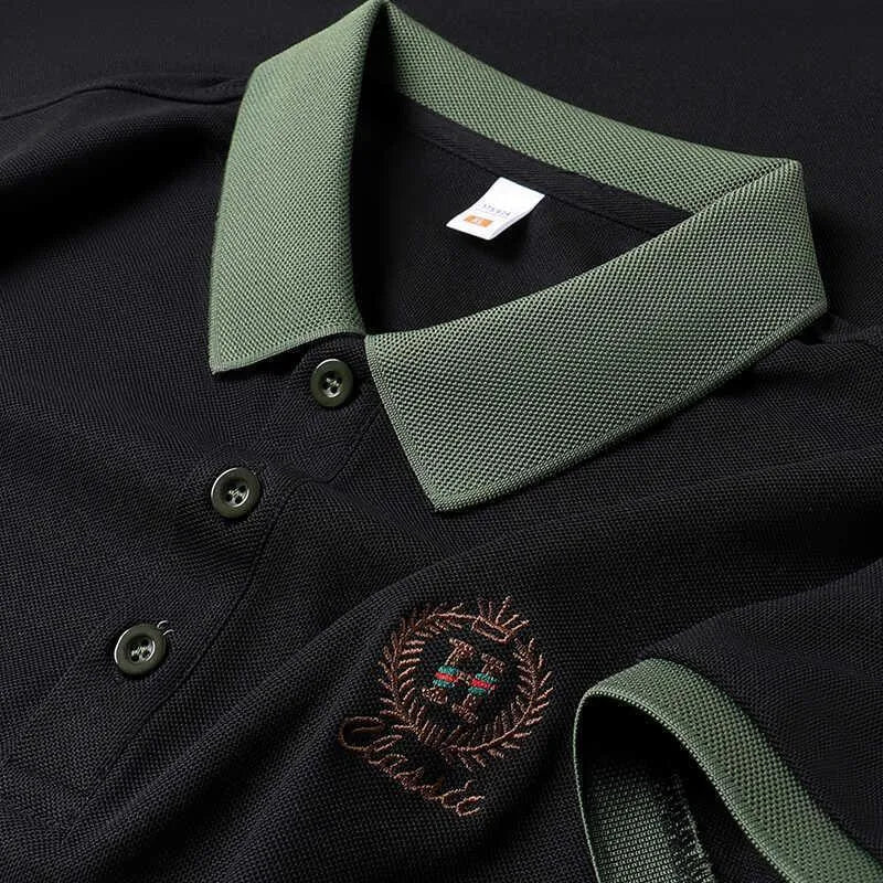 Contrast Collar Embroidered Polo T-Shirt – Black