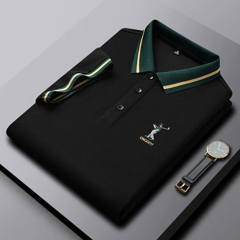 Golf Embroidered Contrast Polo T-Shirt – Black