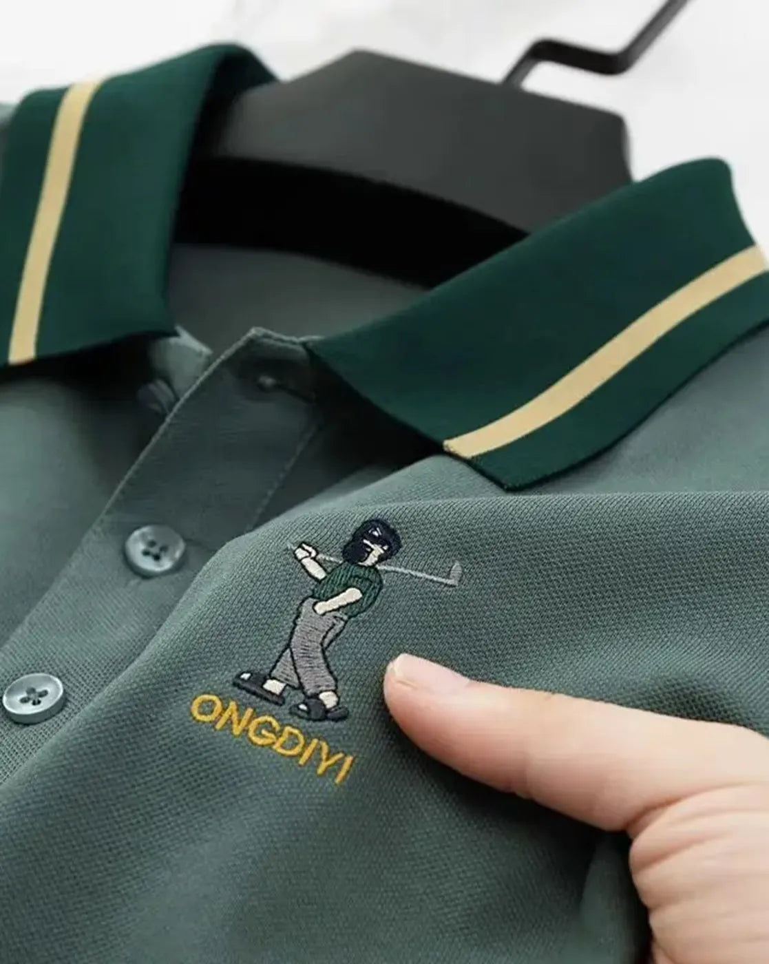 Golf Embroidered Contrast Polo T-Shirt – Green