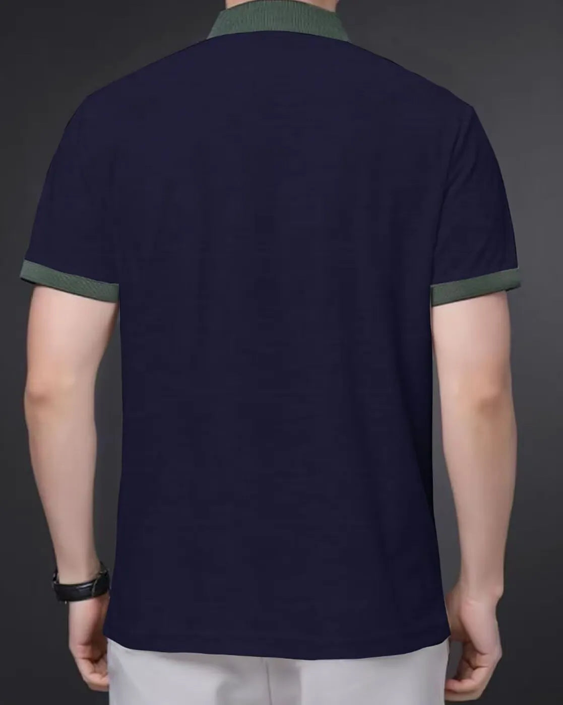 Contrast Collar Embroidered Polo T-Shirt – Navy Blue