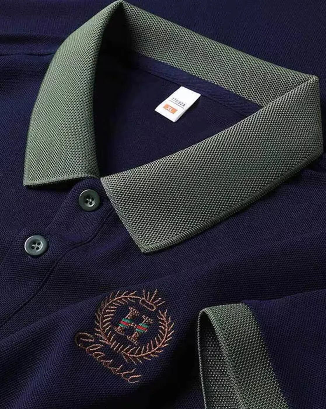 Contrast Collar Embroidered Polo T-Shirt – Navy Blue
