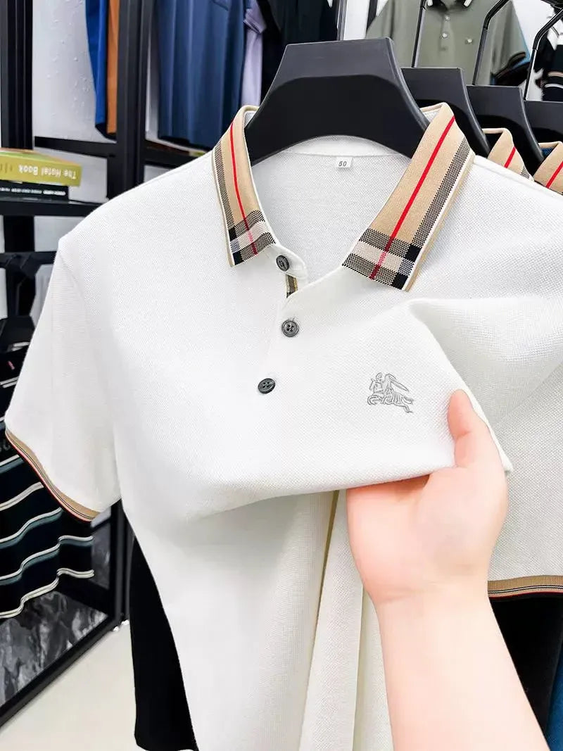 Check Collar Embroidered Polo T-Shirt – White