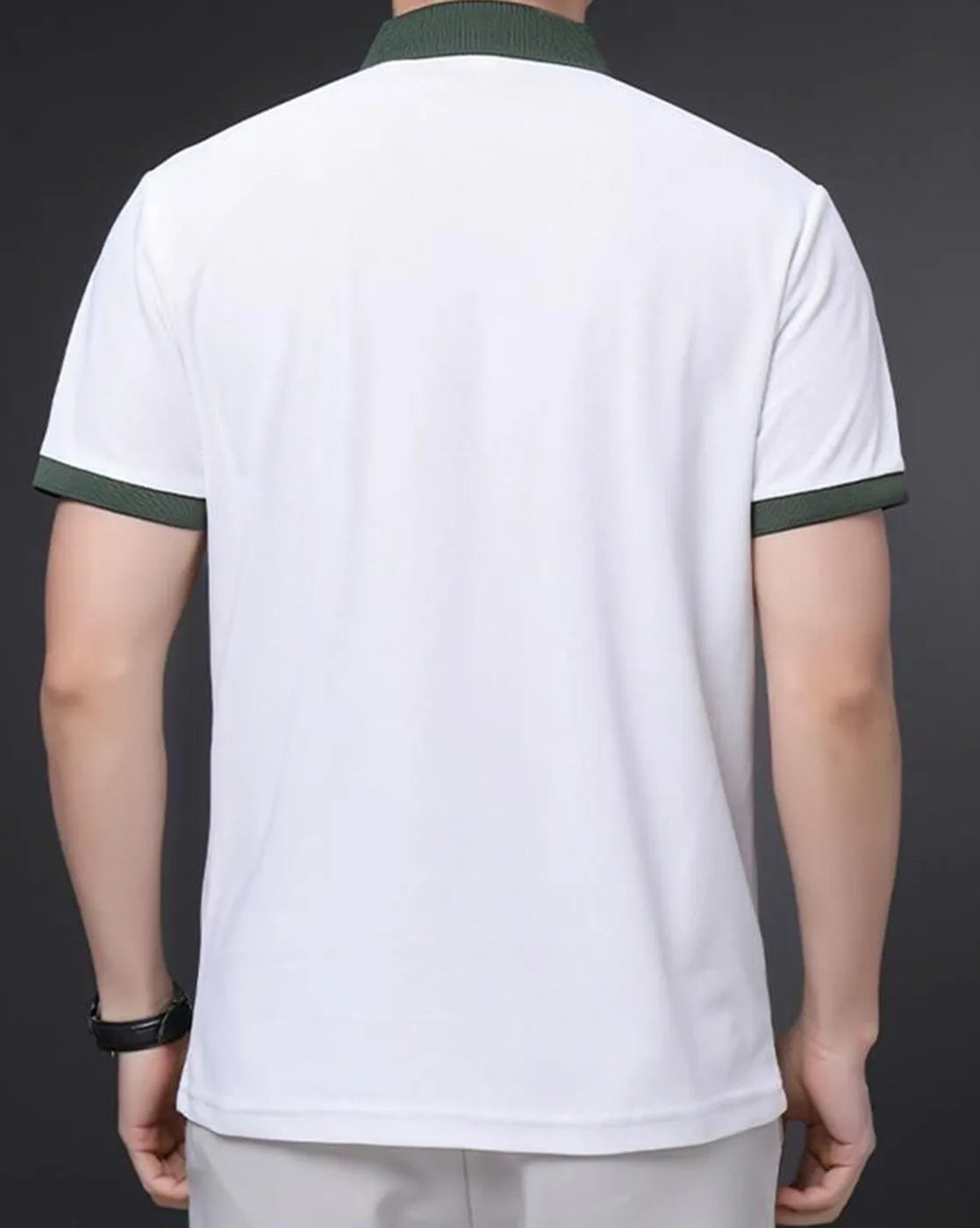 Contrast Collar Embroidered Polo T-Shirt – White