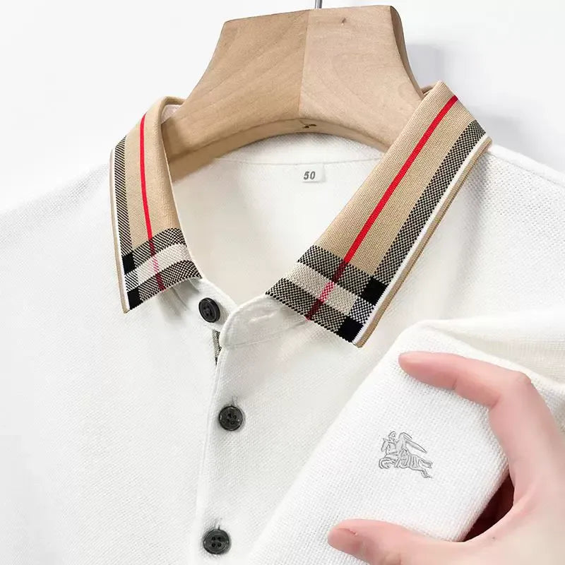 Check Collar Embroidered Polo T-Shirt – White