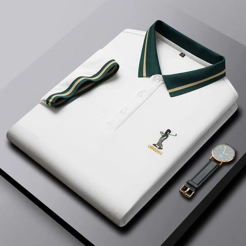 Golf Embroidered Contrast Polo T-Shirt – White