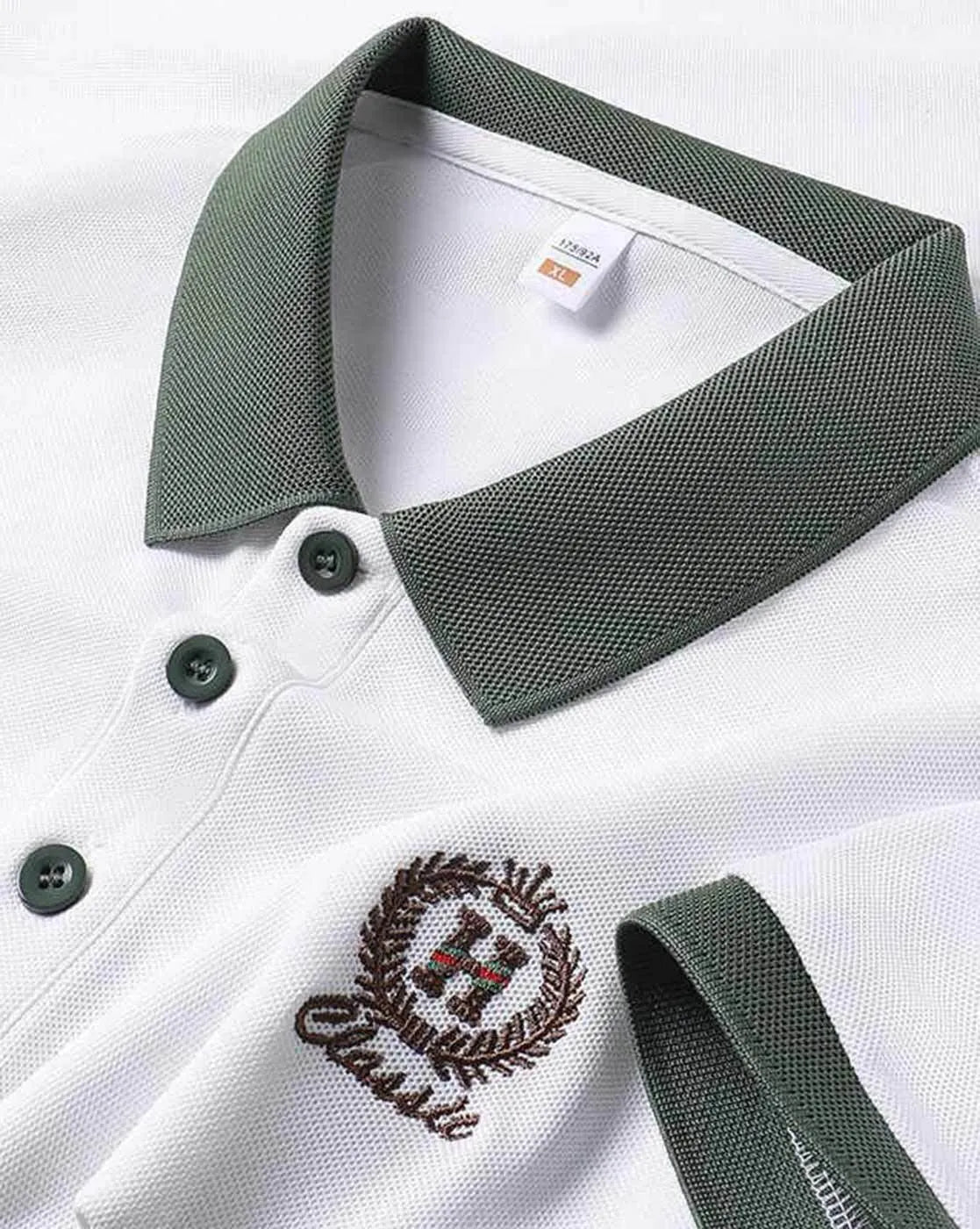 Contrast Collar Embroidered Polo T-Shirt – White